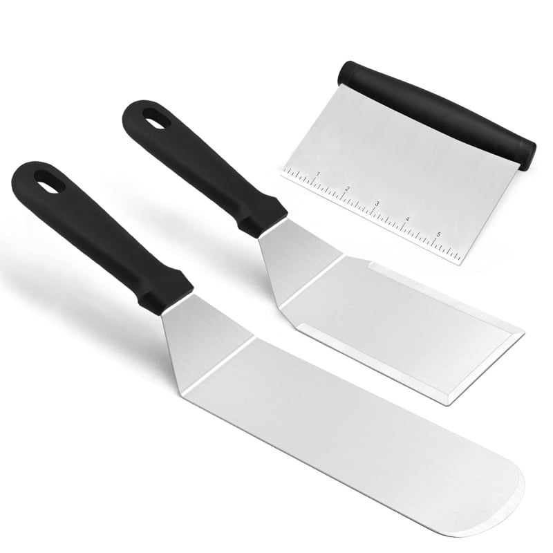 Set de unelte BBQ – oțel inoxidabil, spatulă pentru hamburger, lopată și tăietor de făină