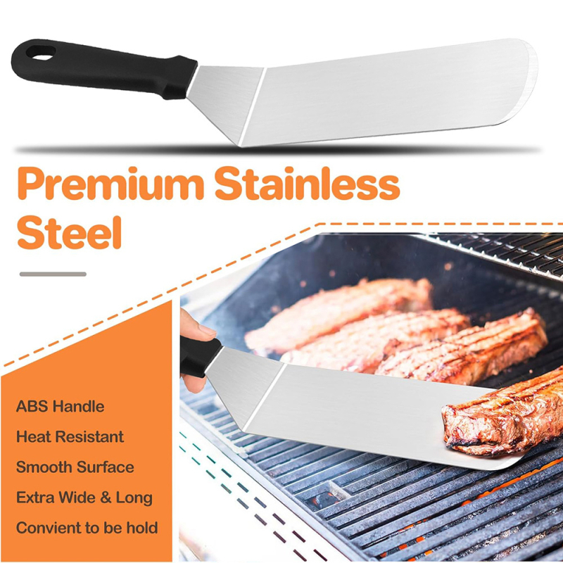 Set de unelte BBQ – oțel inoxidabil, spatulă pentru hamburger, lopată și tăietor de făină