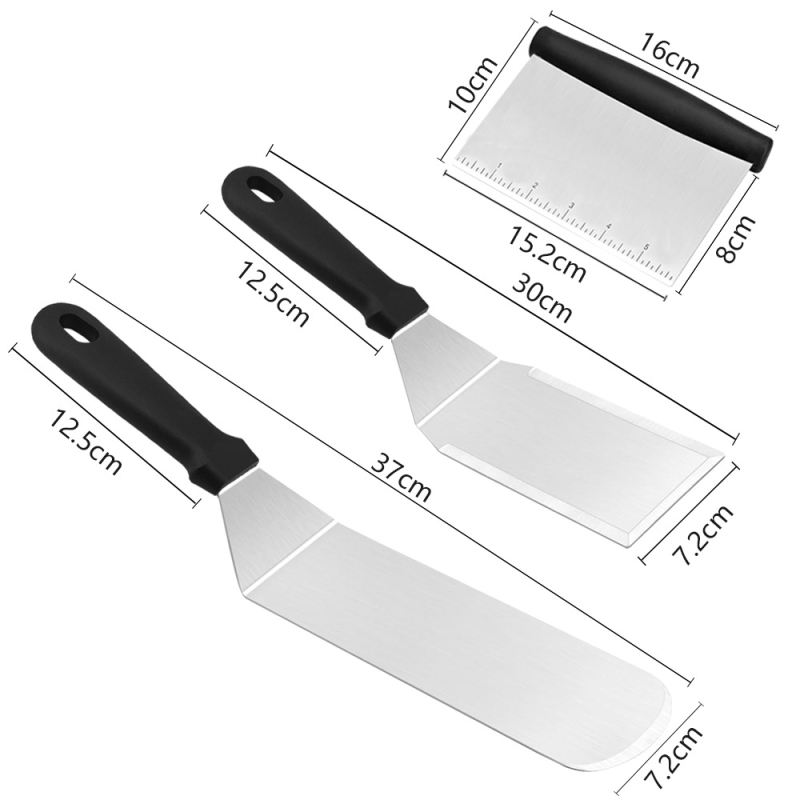 Set de unelte BBQ – oțel inoxidabil, spatulă pentru hamburger, lopată și tăietor de făină