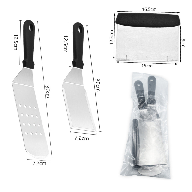 Set de unelte BBQ – oțel inoxidabil, spatulă pentru hamburger, lopată și tăietor de făină