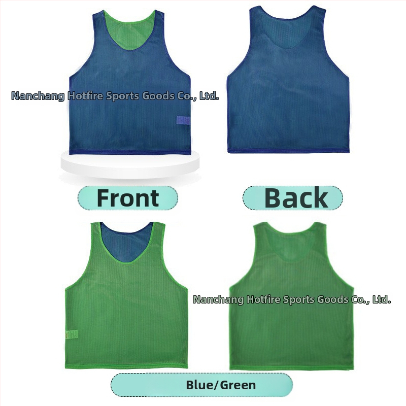 Dvojvrstvové tréningové tielko s dvoma sieťovinami vpred aj vzadu pre futbalový tím, s logom a číslom na prispôsobenie