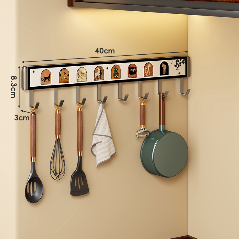 Πολυλειτουργική Κρεμάστρα Κουζίνας με Γάντζους, Αλουμίνιο Διαστημικής Ποιότητας, Τοίχου, Μοντέρνος Μινιμαλισμός, Περισσότερες από Τρεις Σειρές Γάντζων, Χωρητικότητα 0–1 kg