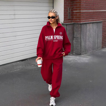 Ženski dvodjelni set s zatvaračem: sweatshirt s dugim rukavima i natpisom slova, pamuk