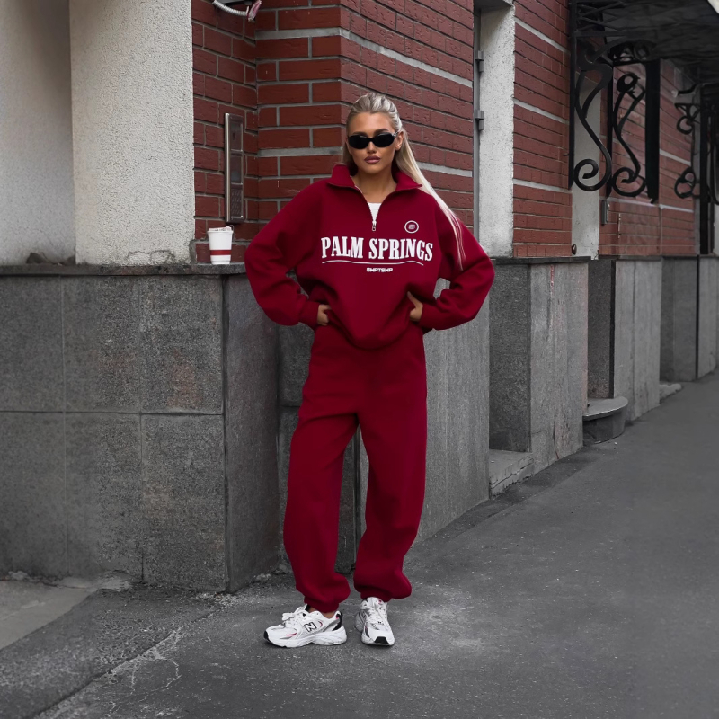 Ženski dvodjelni set s zatvaračem: sweatshirt s dugim rukavima i natpisom slova, pamuk