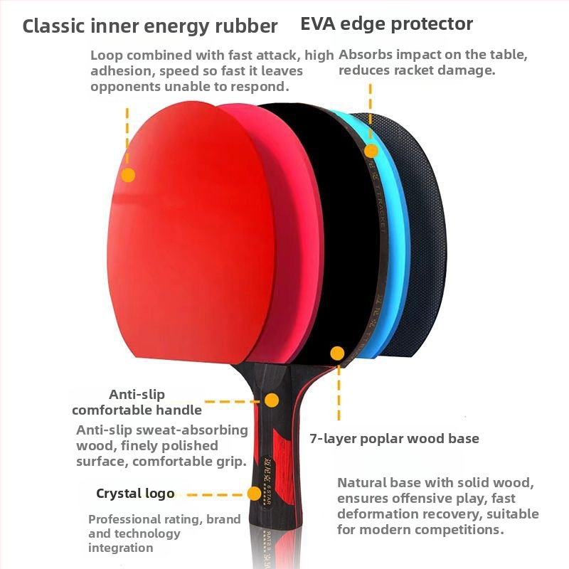 Rakieta do ping-pongu s dvojitou hviezdou, pre začiatočníkov – deti a dospelí, guma s dlhým lepidlom, PE doska, vodorovné a penhold úchop