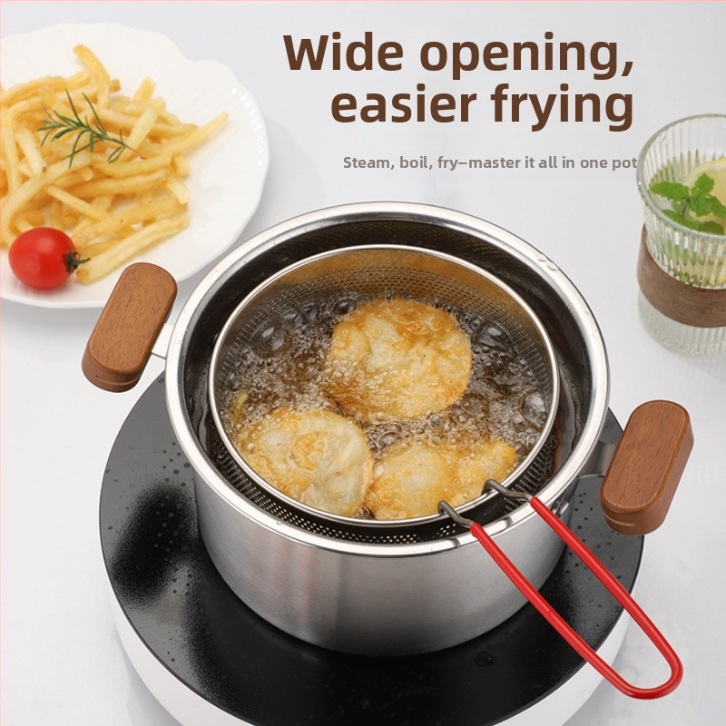 304 nerezovej ocele viacerúčelový hrniec pre domáce použitie – vyprážanie a varenie v pare, s dvojitými úchytkami a pokrievkou z tvrdeného skla, s jedným dnom
