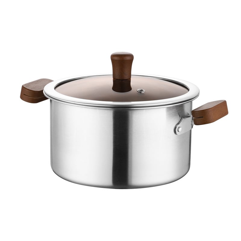304 Ανοξείδωτος πολυλειτουργική κατσαρόλα για οικιακή χρήση – τηγάνισμα και ατμό, με διπλές λαβές και καπάκι από θερμοσκληρυμένο γυαλί, με μονό πάτο