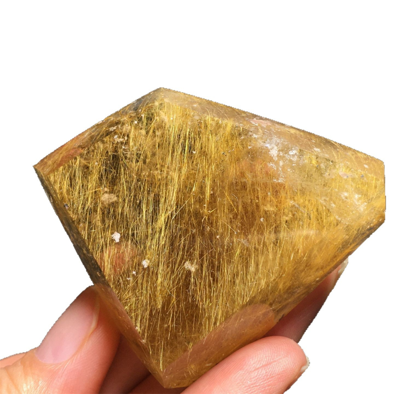 Kristály dísz, titán kristály, csiszolt polyéder, nyers kő