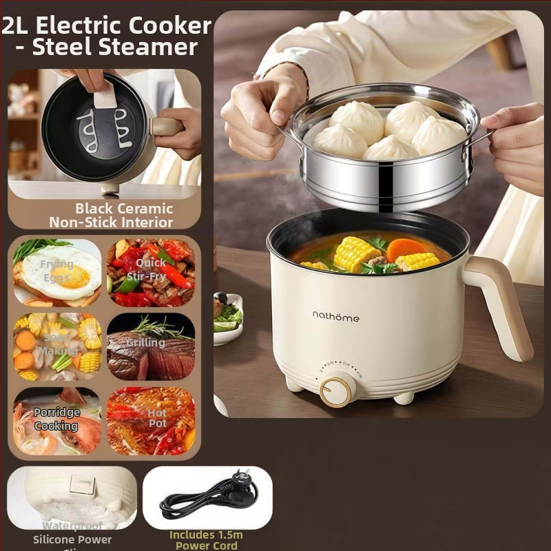 Elektrická varná nádoba – 2 L keramická vnútorná nádoba, ovládanie gombom, Grill & Shabu-Shabu, 1 vnútorná nádoba, vykurovanie zo základne