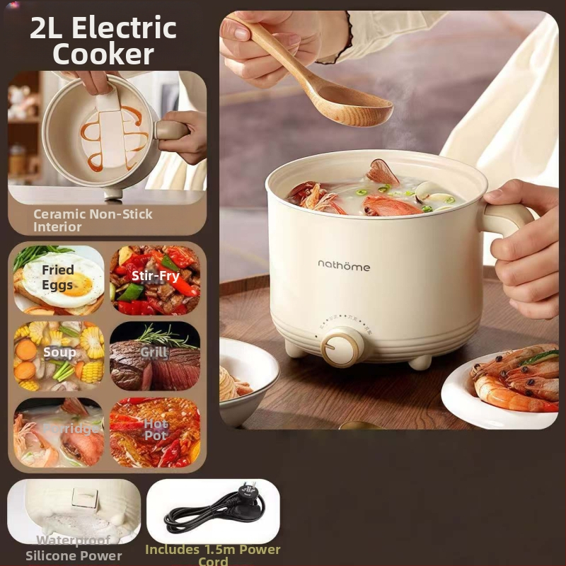 Elektrická varná nádoba – 2 L keramická vnútorná nádoba, ovládanie gombom, Grill & Shabu-Shabu, 1 vnútorná nádoba, vykurovanie zo základne