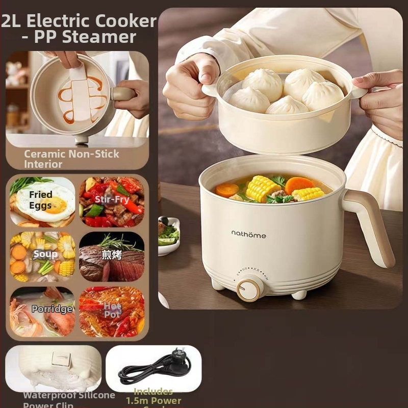 Elektrická varná nádoba – 2 L keramická vnútorná nádoba, ovládanie gombom, Grill & Shabu-Shabu, 1 vnútorná nádoba, vykurovanie zo základne