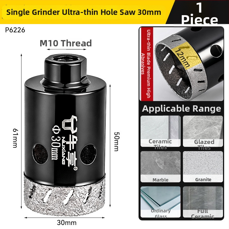 Otvárač otvorov pre uhlovú brúsku na keramické dlaždice a sklo — ultra tenký, s viacerými otvormi, širokým otvorom, suché vŕtanie
