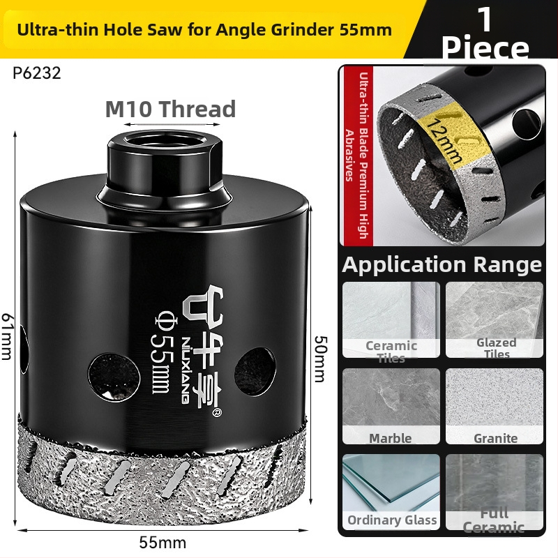 Otvárač otvorov pre uhlovú brúsku na keramické dlaždice a sklo — ultra tenký, s viacerými otvormi, širokým otvorom, suché vŕtanie