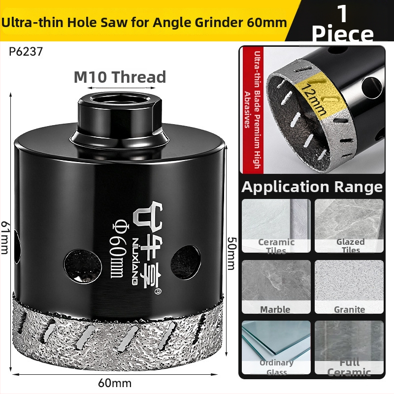 Otvárač otvorov pre uhlovú brúsku na keramické dlaždice a sklo — ultra tenký, s viacerými otvormi, širokým otvorom, suché vŕtanie