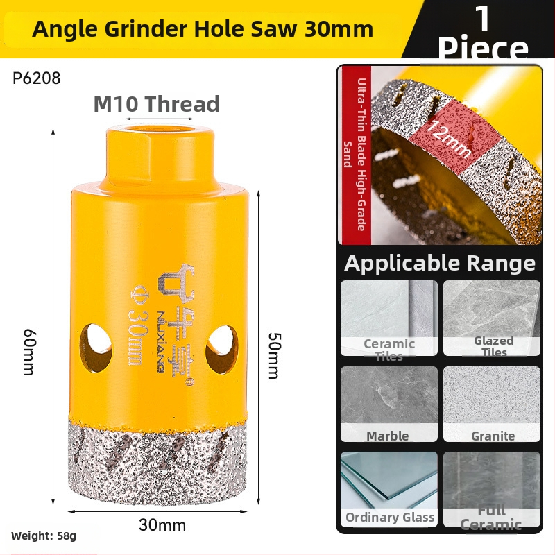Otvárač otvorov pre uhlovú brúsku na keramické dlaždice a sklo — ultra tenký, s viacerými otvormi, širokým otvorom, suché vŕtanie