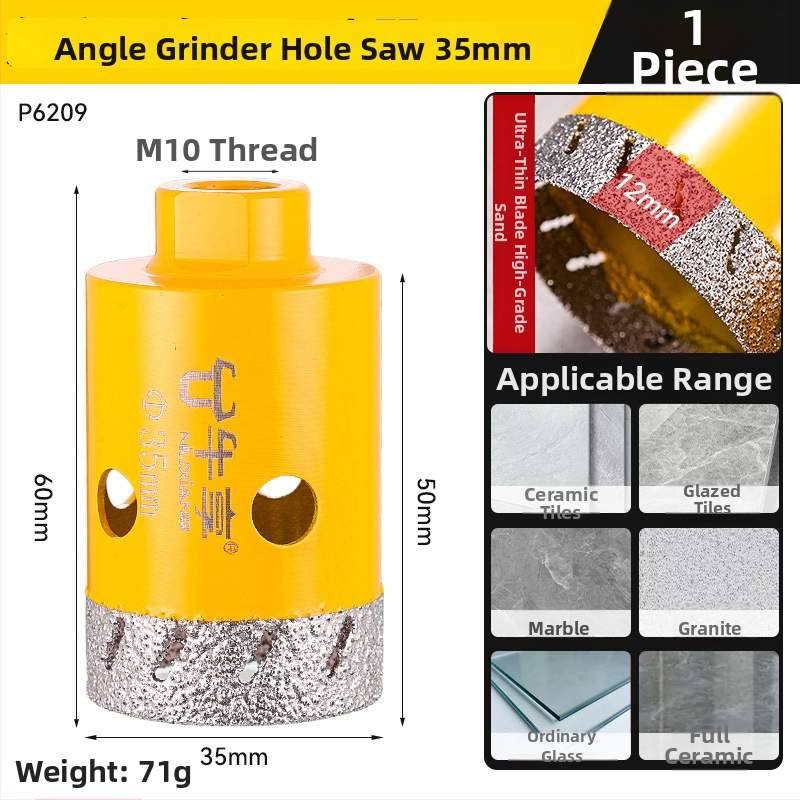 Otvárač otvorov pre uhlovú brúsku na keramické dlaždice a sklo — ultra tenký, s viacerými otvormi, širokým otvorom, suché vŕtanie