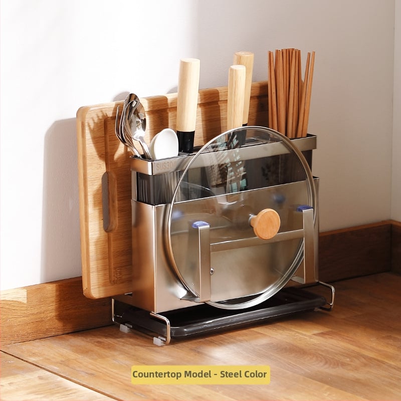 Ανοξείδωτος χώρος αποθήκευσης μαχαιρών και ράφι για σανίδες κοπής, κουζίνα, επιτραπέζιος, πολυλειτουργικός, φορητός, χωρίς εγκατάσταση