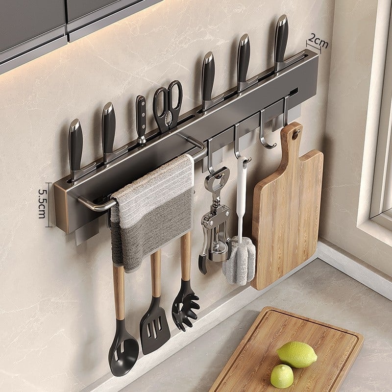 Стенно монтиран държач за ножове от неръждаема стомана, мултифункционално кухненско съхранение, стил модерен китайски