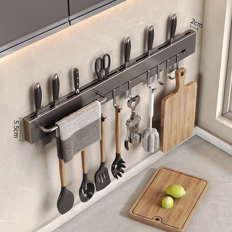 Стенно монтиран държач за ножове от неръждаема стомана, мултифункционално кухненско съхранение, стил модерен китайски