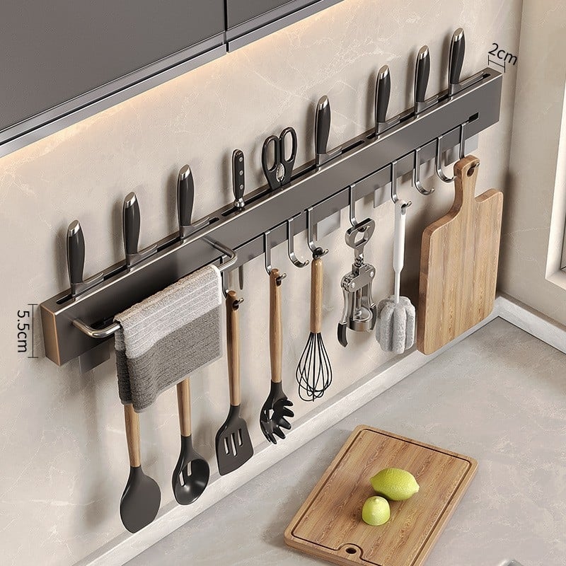 Стенно монтиран държач за ножове от неръждаема стомана, мултифункционално кухненско съхранение, стил модерен китайски