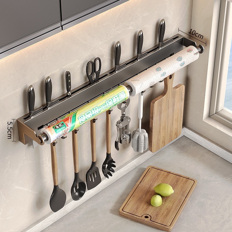 Стенно монтиран държач за ножове от неръждаема стомана, мултифункционално кухненско съхранение, стил модерен китайски