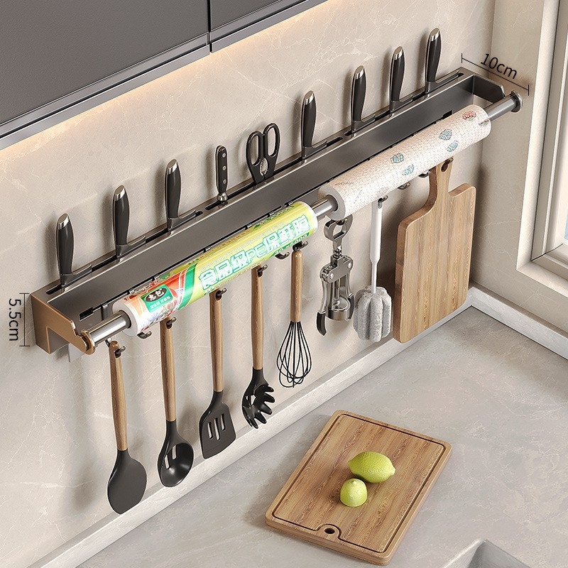 Стенно монтиран държач за ножове от неръждаема стомана, мултифункционално кухненско съхранение, стил модерен китайски