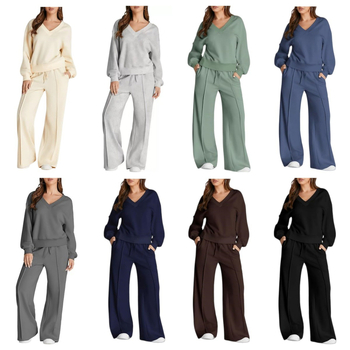 Set pentru femei, toamnă-iarna 2025, culoare solidă, top T-shirt cu mâneci lungi și pantaloni, țesătură poliester, cusături tip splice