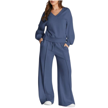 Set pentru femei, toamnă-iarna 2025, culoare solidă, top T-shirt cu mâneci lungi și pantaloni, țesătură poliester, cusături tip splice