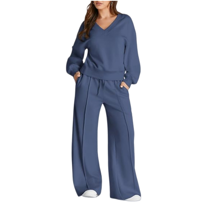 Set pentru femei, toamnă-iarna 2025, culoare solidă, top T-shirt cu mâneci lungi și pantaloni, țesătură poliester, cusături tip splice