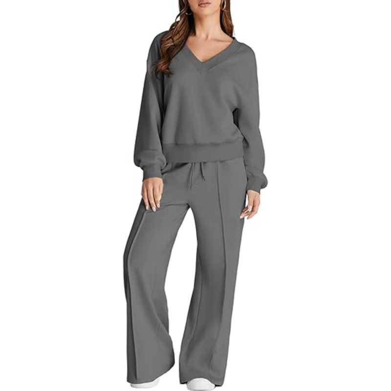 Set pentru femei, toamnă-iarna 2025, culoare solidă, top T-shirt cu mâneci lungi și pantaloni, țesătură poliester, cusături tip splice