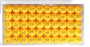 Μπάλα επιτραπέζιου τένις με αριθμούς και επιγραφές — Υλικό PP; Κατηγορία: Επιτραπέζιο τένις; Εφαρμογές: Άλλο