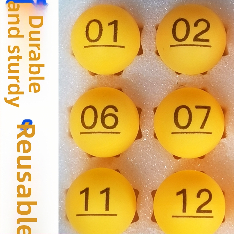 Stolnotenisová loptička s číslicami a nápismi — PP materiál; Kategória: stolný tenis; Aplikácie: Iné