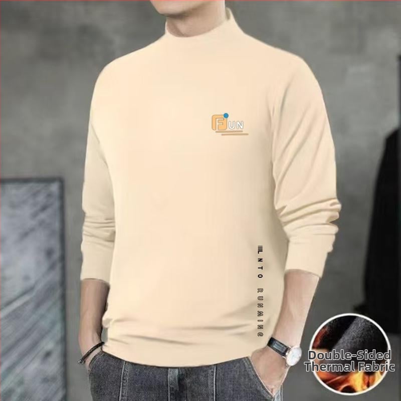 Ανδρικό Θερμικό Βασικό Τοπ – Σταθερός Γιακάς, Φλίς, Μακριά Μανίκια, Λιτή Γραμμή, Πολυεστερική Μείξη