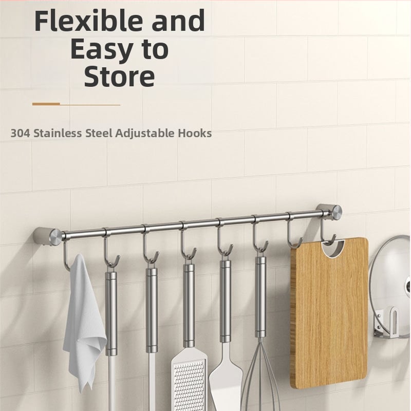 Кухненски държач за прибори от неръждаема стомана — стенен монтаж, матова шлифована повърхност, единична релса