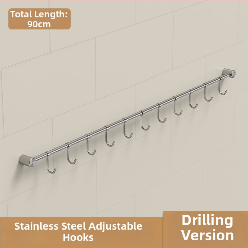 Кухненски държач за прибори от неръждаема стомана — стенен монтаж, матова шлифована повърхност, единична релса