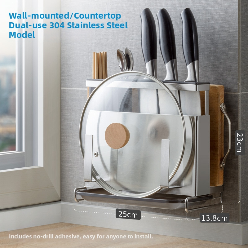 Suport cuțite din oțel inoxidabil pentru blat — organizator de bucătărie multifuncțional, stil modern minimalist, Origine Guangdong