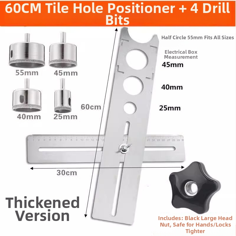 Univerzálny otvárač otvorov v dlaždiciach a lokalizačná pravítko pre murárske práce