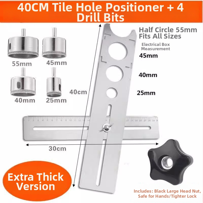 Univerzálny otvárač otvorov v dlaždiciach a lokalizačná pravítko pre murárske práce