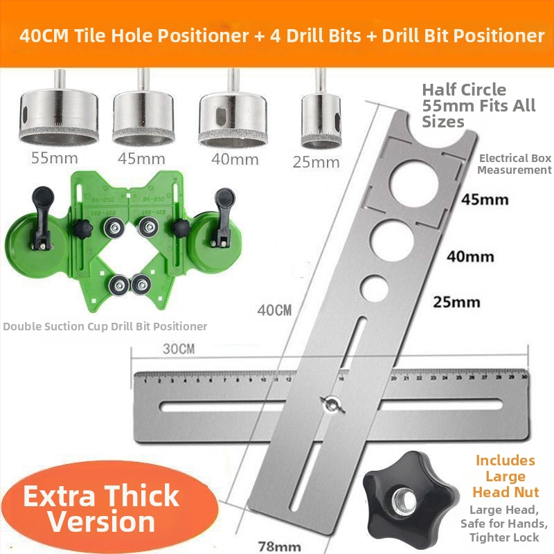 Univerzálny otvárač otvorov v dlaždiciach a lokalizačná pravítko pre murárske práce