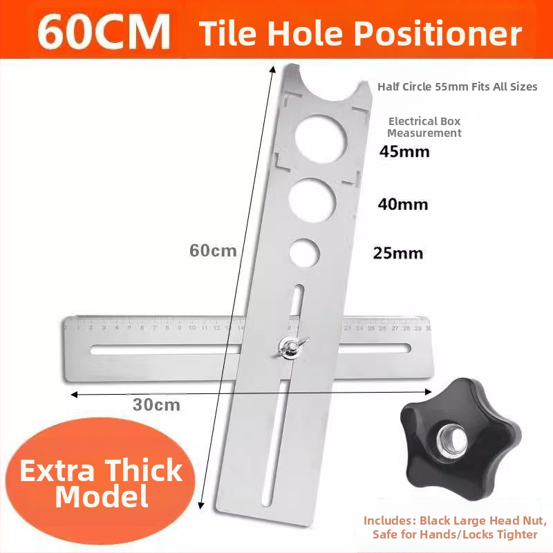 Univerzálny otvárač otvorov v dlaždiciach a lokalizačná pravítko pre murárske práce
