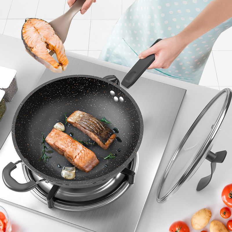 Wok tigăi, fier rafinat, antiaderent, compatibil cu plite cu inducție și gaz, cu fund simplu, greutate 1,8 kg