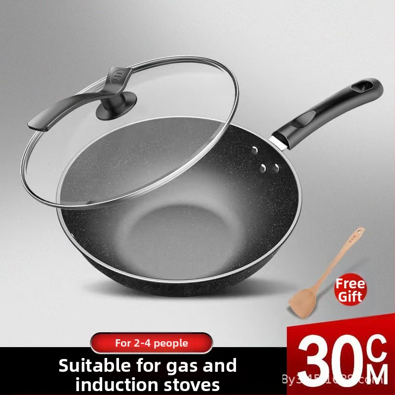 Wok tigăi, fier rafinat, antiaderent, compatibil cu plite cu inducție și gaz, cu fund simplu, greutate 1,8 kg