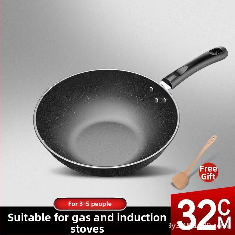 Wok tigăi, fier rafinat, antiaderent, compatibil cu plite cu inducție și gaz, cu fund simplu, greutate 1,8 kg