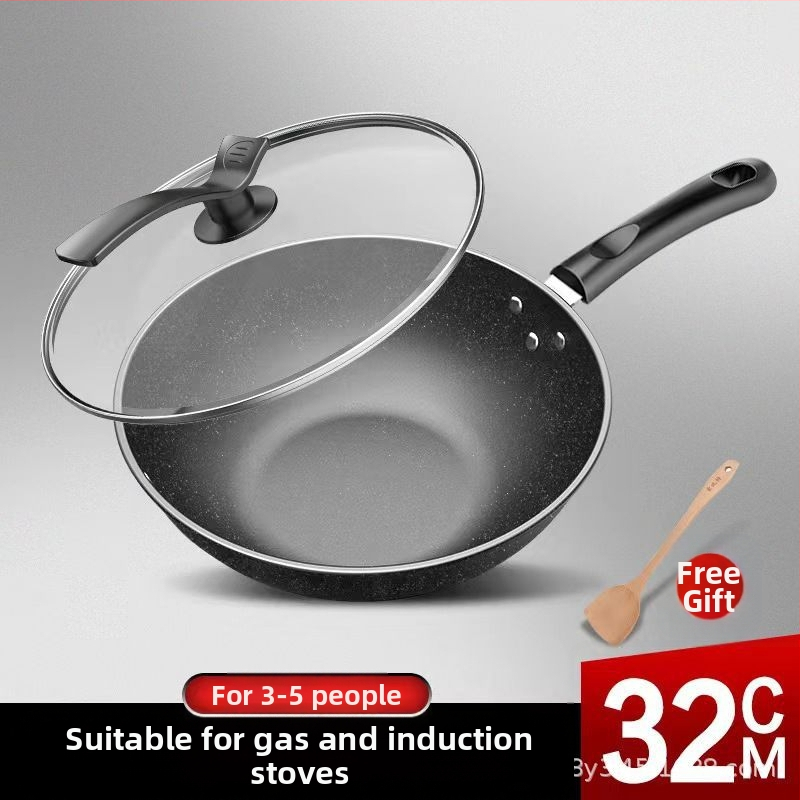 Wok tigăi, fier rafinat, antiaderent, compatibil cu plite cu inducție și gaz, cu fund simplu, greutate 1,8 kg