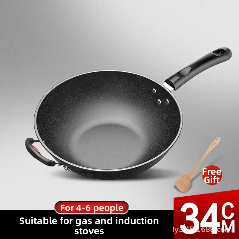 Wok tigăi, fier rafinat, antiaderent, compatibil cu plite cu inducție și gaz, cu fund simplu, greutate 1,8 kg