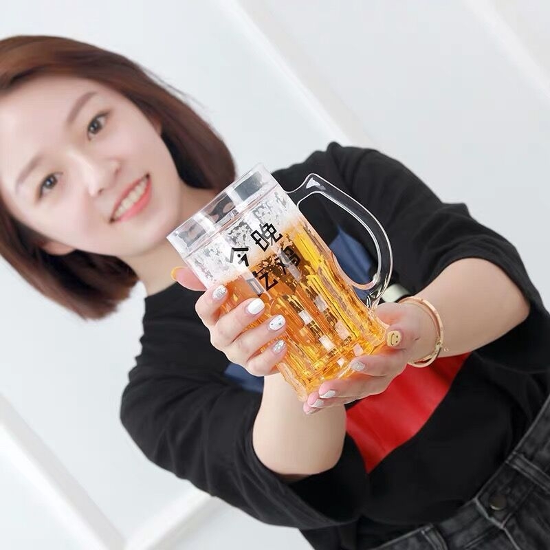 Бира халба с двойна стена, стъкло soda-lime, Glacier pattern, с дръжка