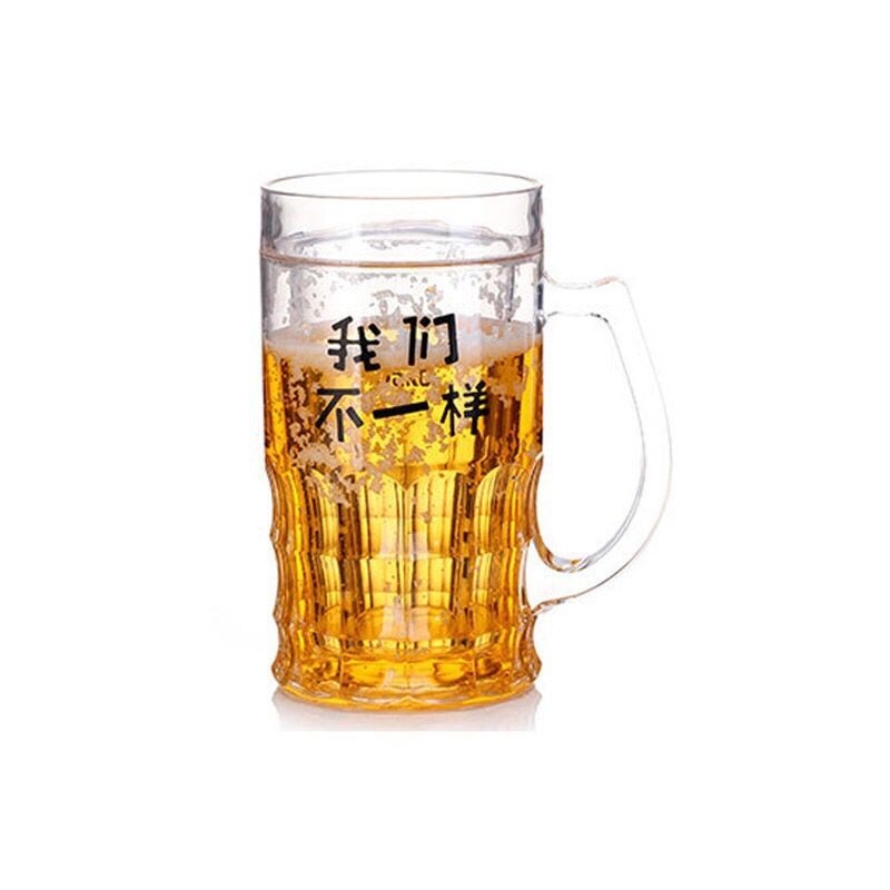 Бира халба с двойна стена, стъкло soda-lime, Glacier pattern, с дръжка