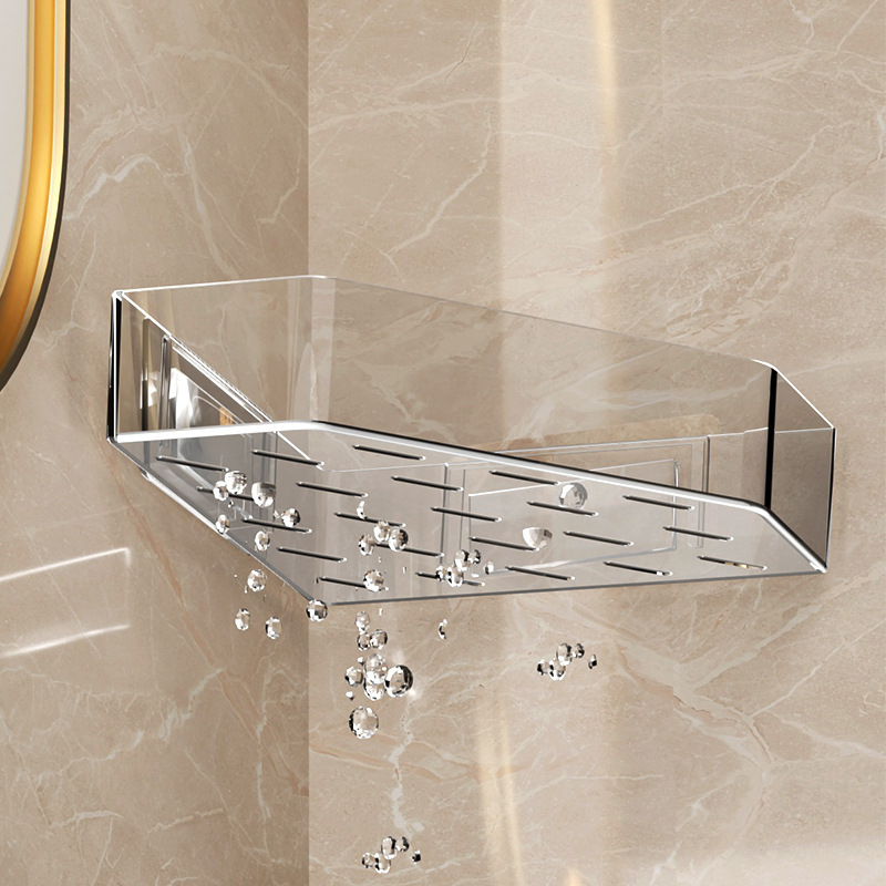 Fali sarkú polc a fürdőszobának, fúrás nélkül, PET anyag, 1 réteg, vízálló, 10–15 kg teherbírás