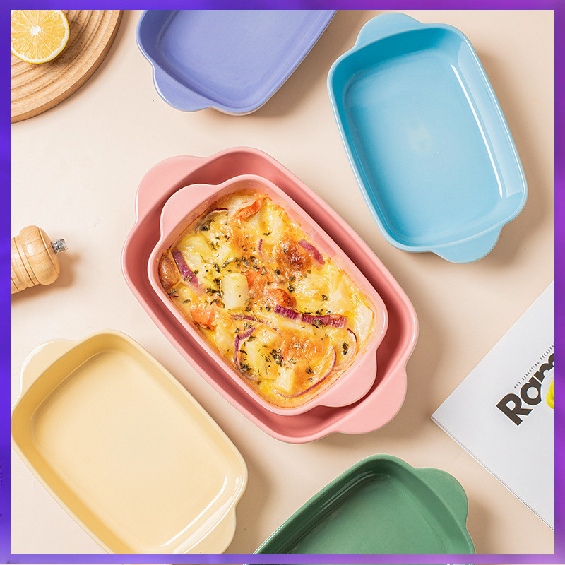 Tavă de copt din porțelan, dreptunghiulară, compatibilă cu microunde, stil japonez