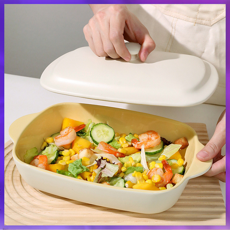 Tavă de copt din porțelan, dreptunghiulară, compatibilă cu microunde, stil japonez